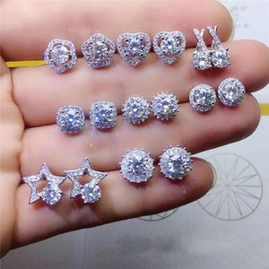 Kübik zirkon elmas saplama küpe tasarımcısı mücevher cazibesi kalp yıldızı çiçek kristal küpeler kadın hediye etkileşimi evli nedime mücevherleri