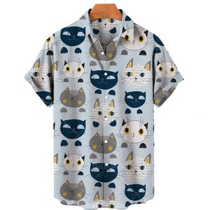 Katzendrucken Hawaiian Shirt Männer Frauen Sommer lässig Top Plus Größe Lose einfache Einbrüheknöpfe 5xl