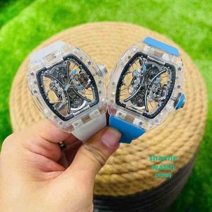 RM Watch Date Fashion Mens Automatic Mechanical Watch Transparent Snow Glass Hollowed Out Personalized Tape Sports Waterproof