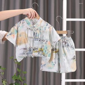 Giyim Setleri Toddler Boy Yaz Kıyafetleri Çocuklar İçin 9 ila 12 ay Çin tarzı baskılı kısa kollu tişörtler üst ve şort erkek kıyafet seti