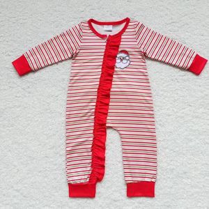 Vestidos de menina por atacado Romper Botão de bebê Botão de manga longa Natal Papai Noel Man Jumpsuit Kids Criano Criano Vermelho Outono Inverno