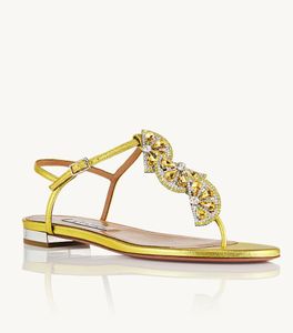 Летняя модная джина тоническая сандалийская обувь женщин хрустальные драгоценности, похожие на лимонную плоскую леди, шлепанцы комфорт