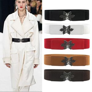 Bälten Fashion Wide Elastic For Women Designer Leaf Buckle Midjeband Remsrockklänning Tröja Lady Midjeband 328Y