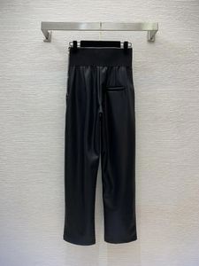 Women's Pants Winter PU Letter Printed Ribbon Spliced Casual Straight Leggings D23091188