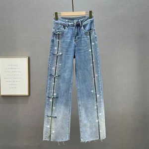 Women's Jeans Water Diamond Jeans Womens Wide Legged Pants 2023 Spring New High Waist Loose and Weight Loss Mop Pants Fashion Trousers Q240523