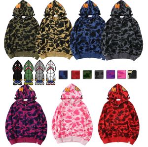 Erkek tasarımcı kapüşonlu tam fermuarlı köpekbalığı hoodies kadın için siyah kamuflaj ceketi mavi kapüşonlu kapüşonlu sweatshirt adam kadın kazak uzun kollu teknoloji polar teligan abb