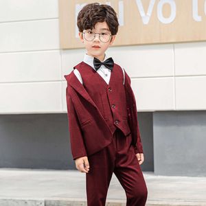 Jungen Blazer Weste Hosen Bowtie 4pcs Hochzeitsanzug Kinder Geburtstagsfeier formeller Kleid Kindertuxedo Prom Performance Kostüm