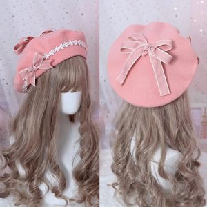 Soft Sweet daisy Bow Hat French Biscuit Hat Beret Wool Painter Side Fold Hairpin Lolita Accessory Sweet Cute Female