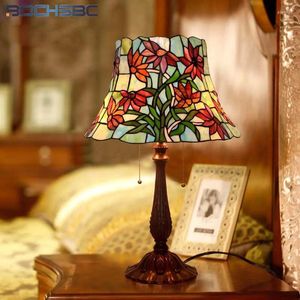 Table Lamps BOCHSBC Artistic Glass Lamp European Pastoral Stained Green Dragonfly Wheat Living Room Bedside Light Fixtures