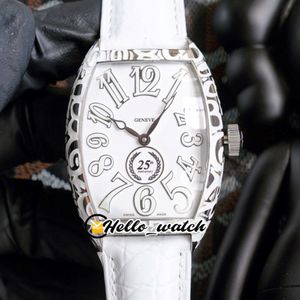 42mm Cintree Curvex Watches Black Croco 8880 25Th Anniversary Mens Watch 3D Markers Steel Carve Cracked Case White Leather Strap HWFM H 248r