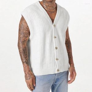 Coletes masculinos Moda Hollow Out Mens tricô Tops Tops Summer Summer Trendy Loose sem mangas Vest Cardigans Cardigans Streetwear