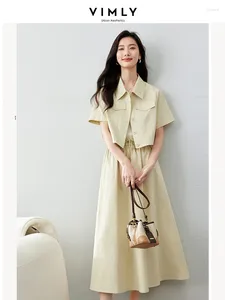 Work Dresses VIMLY Women Workwear Shirt Suit Skirt 2024 Summer Two Piece Set Casual Loose Turndown Collar Tie At Waist 16659