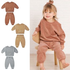 Toddler Boys Girl Set Veet Long Sleeve Thick Home Clothes Pama Suit Pullover+Pants Autumn Winter Baby Clothing L2405