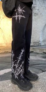 Jeans femminile stampato grafico punk gothic ad alta vita jeans larghi maschi e womens y2k streetwear neri dritti di jeans casual jeans harajuku hot q240523
