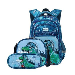 Backpacks Boys Dinosaur Plecak Zestaw z plecakiem z pudełkiem na lunch Ołówek szkolna torba na książki dla dzieci Podstawowe przedszkole T240522
