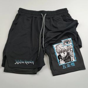 Anime Jujutsu Kaisen 2 in 1 Compression Shorts for Men Athletic Quick Dry Performance with Pockets Gym Workout Fitness 240523