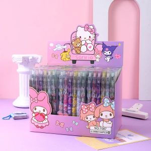 12pcs/로트 금속 후크 블랙 잉크 프레스 펜 만화 고양이 쿠로미시나 모롤 멜로디 kawaii 학생 중립 펜스 펜스 문구 사무용 학기 선물 선물