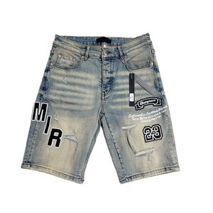 USA 24SS Fashion Mens plus size bordado com orifícios rasgados shorts jeans casuais estilos lavados de shorts calças de calça de jeans 0524