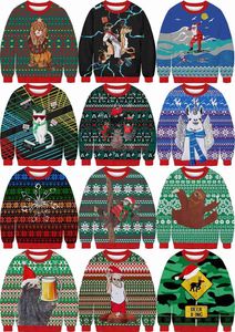 Unisex Couples Ugly Christmas Xmas Sweaters Round Neck Pullover Sweatshirt 3D Funny Squirrel Printed Holiday Jumpers