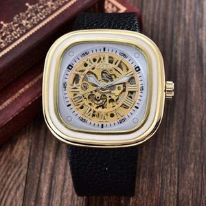 Męskie zegarek zegarki mechaniczne mody kwadratowy sportowy skóra automatyczna zegarki szkieletowe 2388