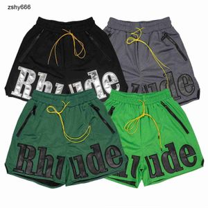 Designer Mens the Right Version of the New Rhude Leather Embroidered Letter Mesh Fabric Breathable Basketball Shorts Capris for Men