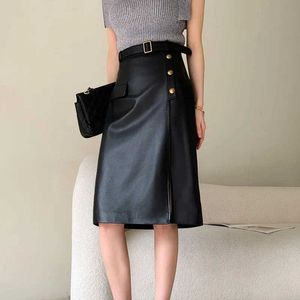 Skirts Womens high waisted sheepskin OL fashion show ultra-thin genuine MIDI leather S2452408