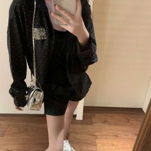 Women's Suits & Blazers Mm24 Summer Fashion Heavy Industry Water Diamond Letter Temperament Sweet Style Long Sleeved Shirtstraight Shorts Set