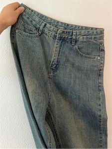 Женские джинсы 2024 Винтажные голубые ноги Женщины Негабаритная Корейская Корейская мода Бэки Джинсовые брюки Гранж Y2K Женщины -хип -хоп штаны
