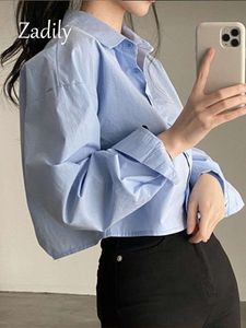 2023 Spring New Casual Long Sleeve Women White Shirt Korea Style Solid Button Split Woman Crop Tops Blus Party Clothing