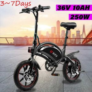 Bisiklet Dyu D3F Mini Elektrikli Bisiklet 14 İnç Lastik Dış Mekan Elektrikli Bisiklet 250W Motor 36v10AH Lityum Pil Katlama Elektrikli Bisiklet Q240523