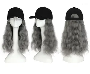 Ball Caps Baseball Cap With Hair Extensions For Women Adjustable Hat Synthetic Wig Attached 24inch Long Wavy Black