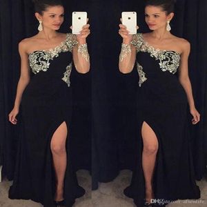 2022 One Shoulder Splits Evening Dresses Applique Crystal Special Occasion Prom Gowns Party Dress Custom Made robes 225w