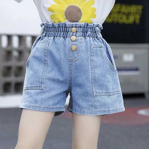 Shorts Elastic Waist Toddler Teenage Girl Denim Shorts Street Brief Style Soft Denim Jeans for 3-12Y Kids Summer Beach Shorts Y240524