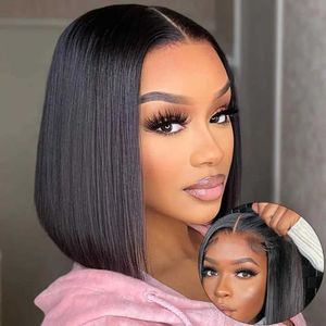 Synthetic Wigs Wear and walk unglued wigs human hair Bob straight cut lace front wigs upgraded unglued lace front wigs for human hair Q240523