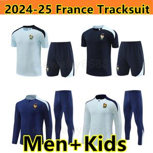 2024 2025フランスのトラックスーツサッカートラックスーツベンゼマMbappe Equipe de Full Sets Kids Men 24/25 Griezmann Football Training Suit Half Pull Long Sleeve Chandal Futbol