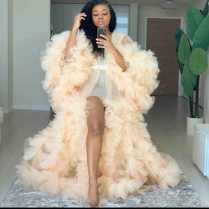 Women Illusion Ruffles Jacket Bridal Tiulle długie rękaw zima seksowna impreza kimono w ciąży przy imprezie snu Sheer Nightgown Robe Shawel 300a