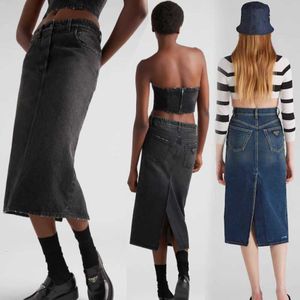 Skirts PA metal triangle high waist close fitting denim skirt for women super versatile slim casual Denim Q584