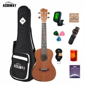 Acouway ukulele koncert sopran tenor ukulele 21 „24” 26 ”sapele ukulele utylele aquila string optinal ukulele torebka