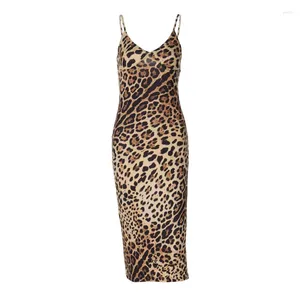 Casual Dresses Summer Strap Open Back Fashion and Sexy Leopard Print Dress