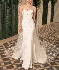 Romantyczna sukienka ślubna syreny 2024 Sweetheart 3D Flowers Lace Appliques Satin Bridal Formal Sunie Vestidos de novia