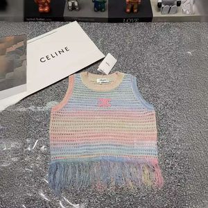 Two Piece Dress C24 Sweet Embroidered Triumphal Arch Rainbow Gradient Hem Tassel Design Knitted Tank Top