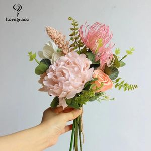 Bröllopsblommor Mixed Roses Galsang Artificial Silk Bouquet Pink Fake Bundle Decoration For Home Diy Accessories Florals