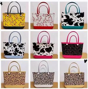 Mode kvinnliga designer bogg väska xl silikon strand anpassad tote ko leopard tryck kvinnor eva plast strandpåsar silikon myrväskor för sommaren FY5225 0524