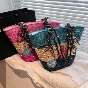 Bolsas de ombro de ombro Starfish tecelando bolsa de mão de mão com miçangas de miçangas de verão moda casual elegante para férias de viagem férias