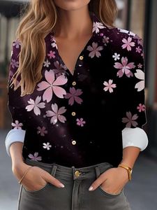 Camisa de manga longa com impressão floral 3D feminina, tamanho grande, 2023 Blusa Feminina elegante e elegante