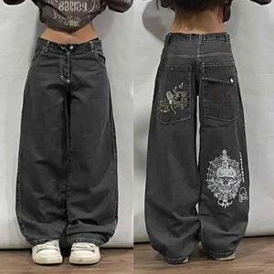 Kvinnors jeans American New Fashion Super Skull Print High midja Wide Ben Jeans Harajuku Womens Personalized Street Casual Sports Pants Q240523