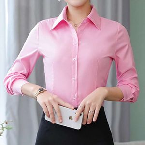 Elegante donna camicia bianca a manica lunga camicetta ufficio donna business camicie rosa abbottini donne solide camicette lavorate top