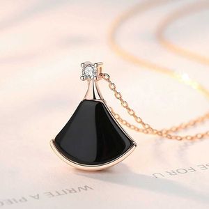 Fashion expert exclusive Bulgarly limited necklace S925 Silver Small Skirt Necklace Womens Fan shaped White Black Agate Necklace Womens Clavicle Chain