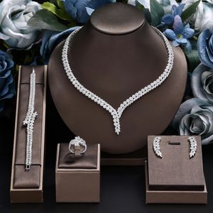4 peça cúbica zircônia feminina brincos de colar de jóias de pulseira Rings de casamento de noiva 240514