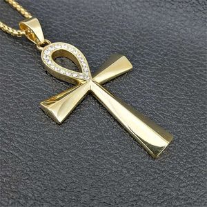 Ägypten vereisere Bling Ankh Cross Anhänger Halskette für Frauen und Männer Schlüssel des Lebens 14K Gold Ägyptischer Schmuck